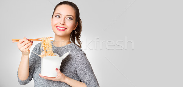 Brunette beauty with asian food. Stock photo © lithian