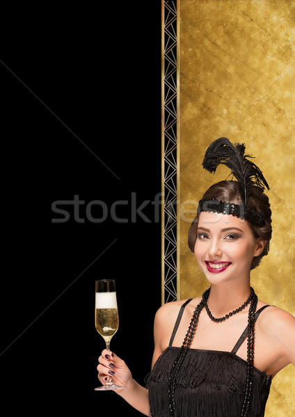 Art deco stijl partij meisje nieuwjaar gouden Stockfoto © lithian