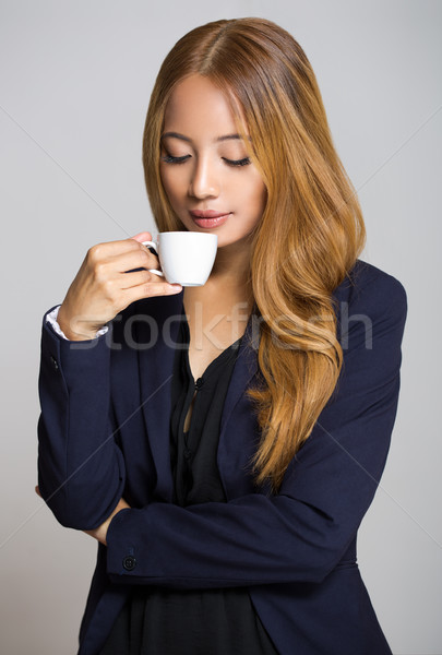 Asiatic femeie de afaceri cafea portret frumos fată Imagine de stoc © lithian