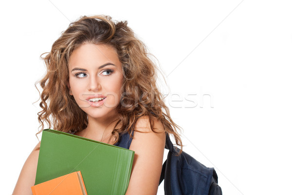 Foto stock: Hermosa · jóvenes · morena · estudiante · mujer · aislado