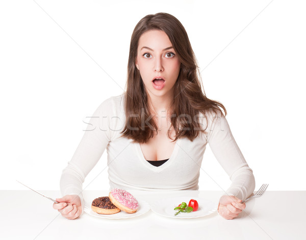 Dietă dilema portret frumos tineri bruneta Imagine de stoc © lithian