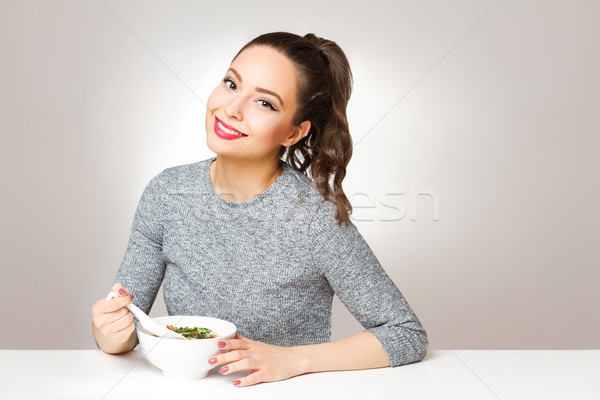 Brunette beauty with asian food. Stock photo © lithian