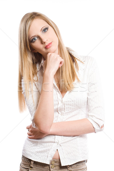 Gyönyörű fiatal szőke nő félhosszú portré Stock fotó © lithian