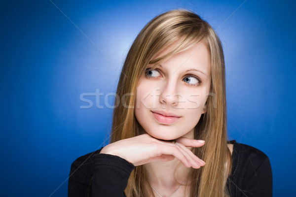 Kecses aranyos fiatal szőke nő portré vonzó Stock fotó © lithian