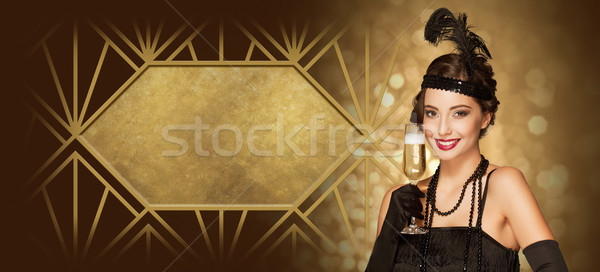 Art deco stílus buli lány új év arany Stock fotó © lithian