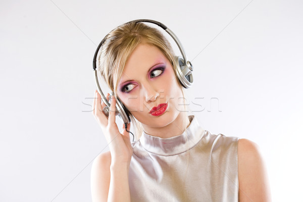 Hermosa pop nina auriculares rubio Foto stock © lithian