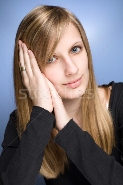 [[stock_photo]]: Rêveur · jeunes · blond · femme · portrait