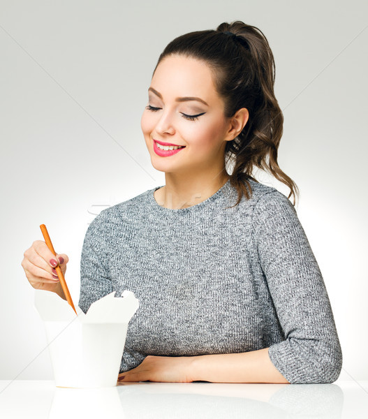 Brunette beauty with asian food. Stock photo © lithian