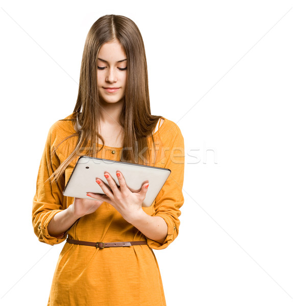 красивой подростков портрет брюнетка компьютер Сток-фото © lithian