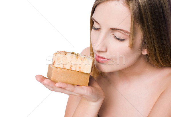 Spa beauty with hand crafted organic soap. Stock photo © lithian