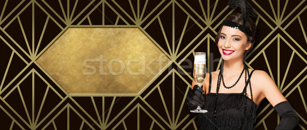 Art deco stílus buli lány új év arany Stock fotó © lithian