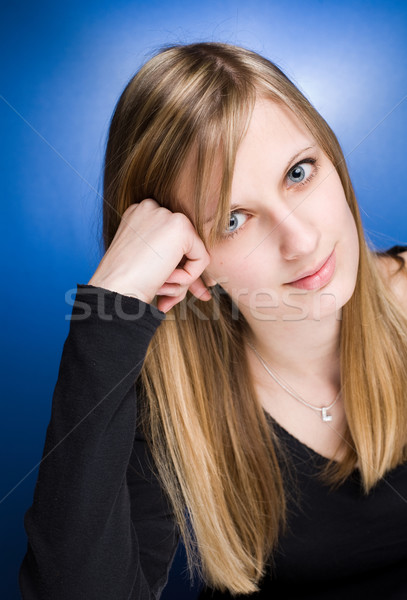 Kecses barátságos fiatal szőke nő portré nő Stock fotó © lithian
