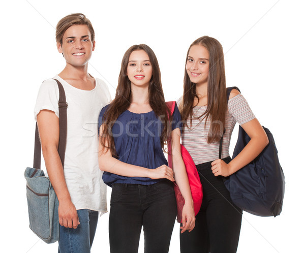 Grup studenţi liceu fată carte Imagine de stoc © lithian