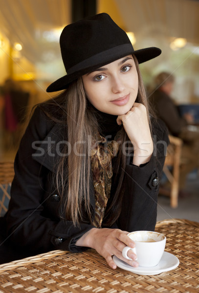 Kahve esmer portre kadın siyah Stok fotoğraf © lithian