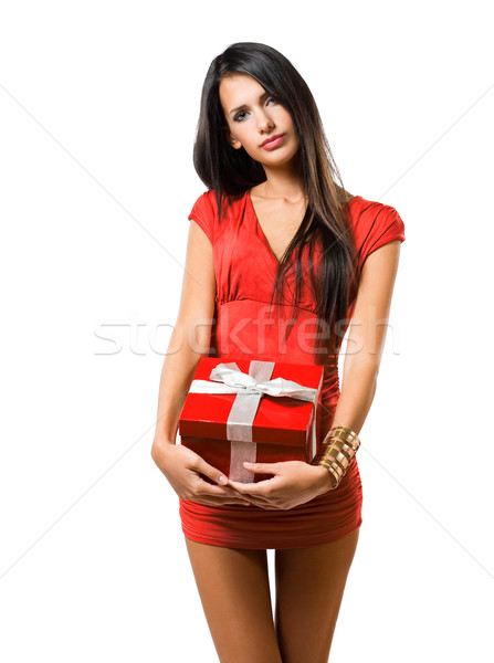 Giftbox brunette beauty. Stock photo © lithian