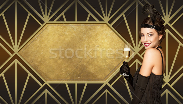 Art deco stílus buli lány új év arany Stock fotó © lithian