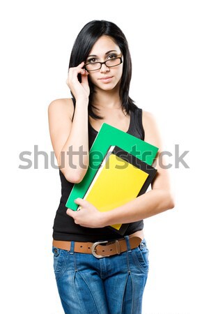 Foto stock: Elegante · jovem · morena · estudante · retrato · isolado