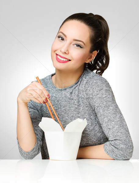ブルネット 美 アジア料理 肖像 食べ 食品 ストックフォト © lithian