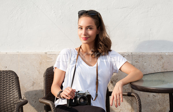 брюнетка женщину аналоговый камеры великолепный молодые Сток-фото © lithian