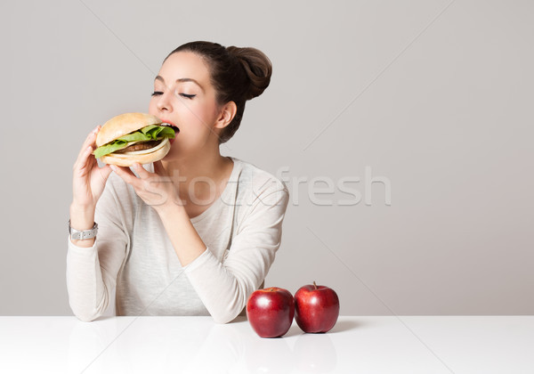 Foto stock: Dieta · conselho · retrato · jovem · morena · beleza