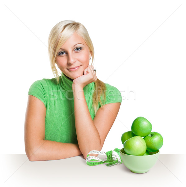 Stock foto: Gesunde · Ernährung · schönen · jungen · blond · Haufen · saftig