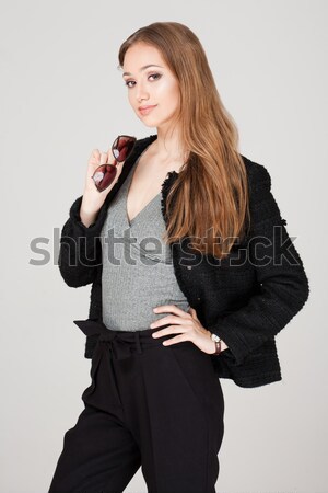 Hideg fiatal barna hajú portré divatos nő Stock fotó © lithian