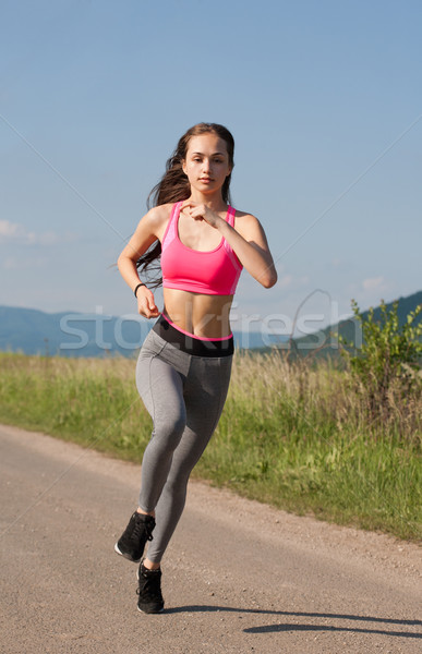 Stockfoto: Groot · training · jonge · brunette · vrouw · lopen