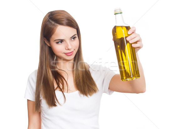 Stockfoto: Wat · eten · portret · mooie · jonge · brunette