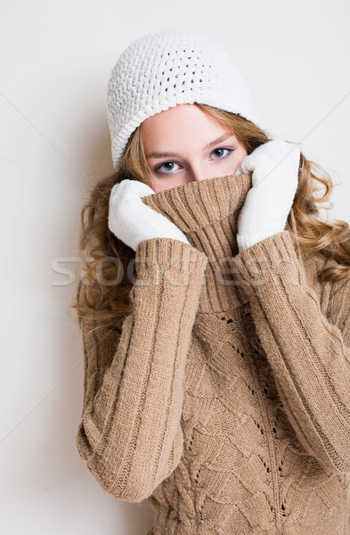 Frio belo inverno moda menina gola olímpica Foto stock © lithian
