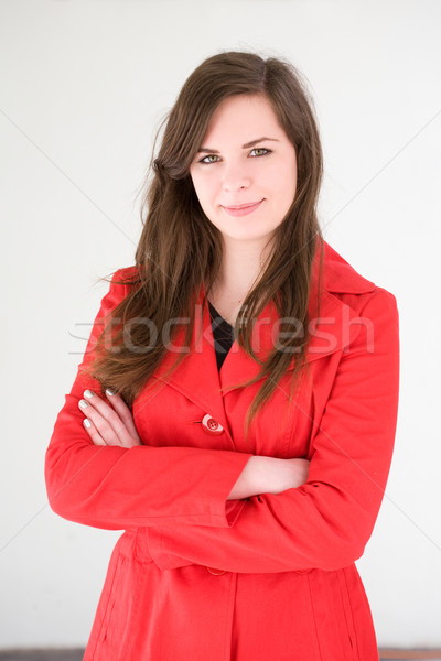 Foto stock: Jovem · estudante · amigável · mulher · brilhante