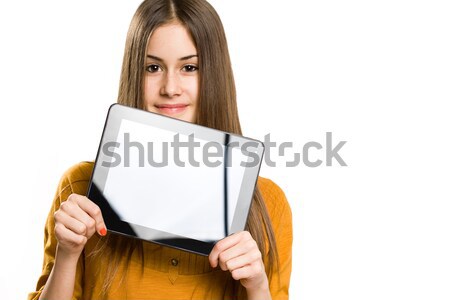 красивой подростков портрет брюнетка компьютер Сток-фото © lithian