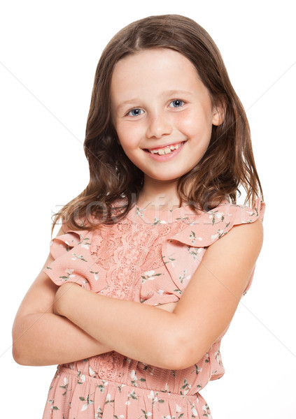 Modny brunetka dziewczyna portret cute beżowy Zdjęcia stock © lithian