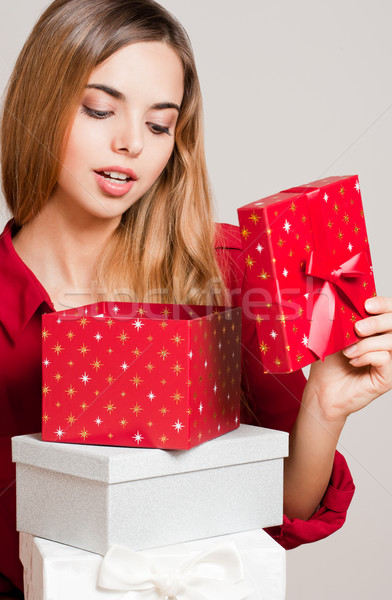 Christmas beauty with gift boxes. Stock photo © lithian