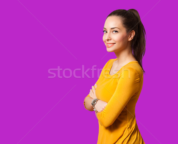 Przepiękny szczęśliwy brunetka portret kobiety kobieta kolorowy Zdjęcia stock © lithian