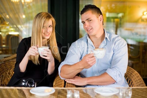 Kawiarnia portret pitnej szczęśliwy charakter Zdjęcia stock © lithian