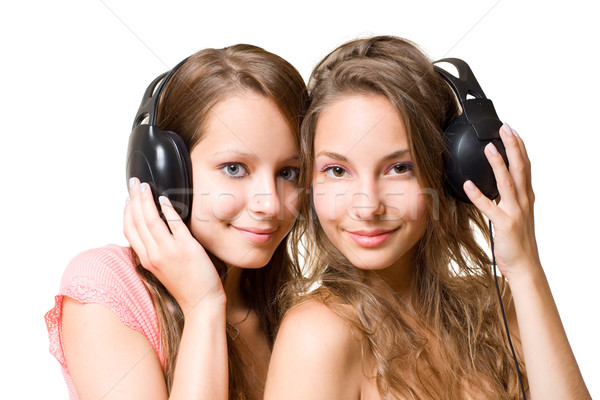 Teen radio dwa przepiękny cute brunetka Zdjęcia stock © lithian