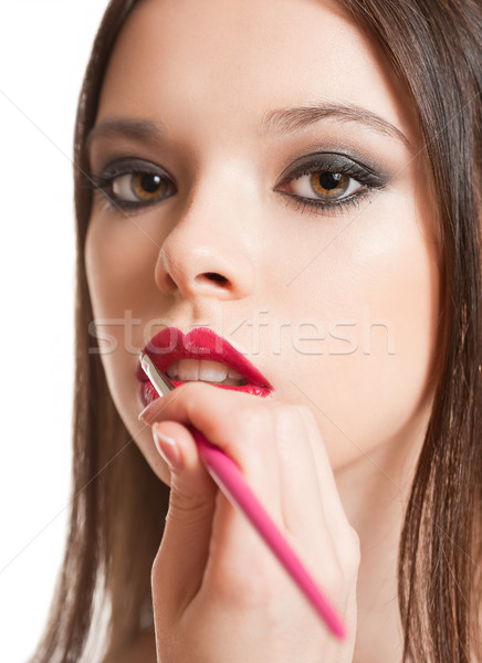 Gyönyörű smink sminkmester barna hajú modell nő Stock fotó © lithian
