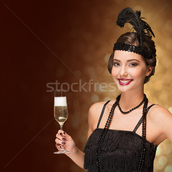 Art deco stil parti kız yılbaşı altın Stok fotoğraf © lithian