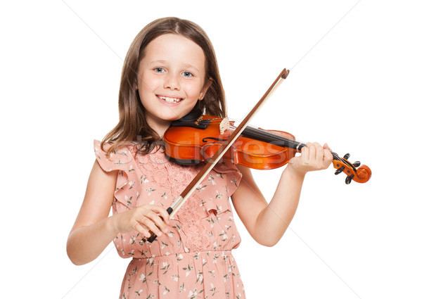 Stock fotó: Fiatal · barna · hajú · lány · játszik · hegedű · portré