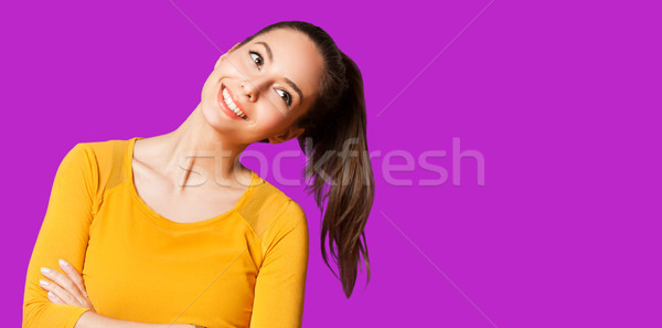 Przepiękny szczęśliwy brunetka portret kobiety kobieta kolorowy Zdjęcia stock © lithian