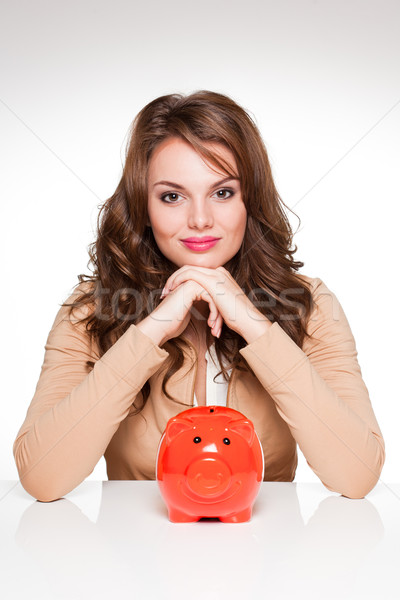 Geld mooie jonge brunette vrouw Stockfoto © lithian