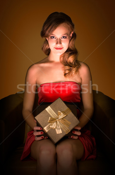Varázslatos ajándék portré gyönyörű fiatal szőke Stock fotó © lithian