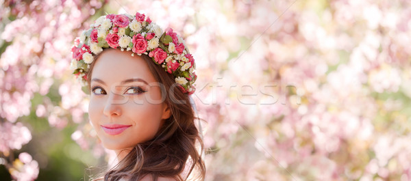 Przepiękny wiosną makijaż portret kobiety kobieta odkryty Zdjęcia stock © lithian