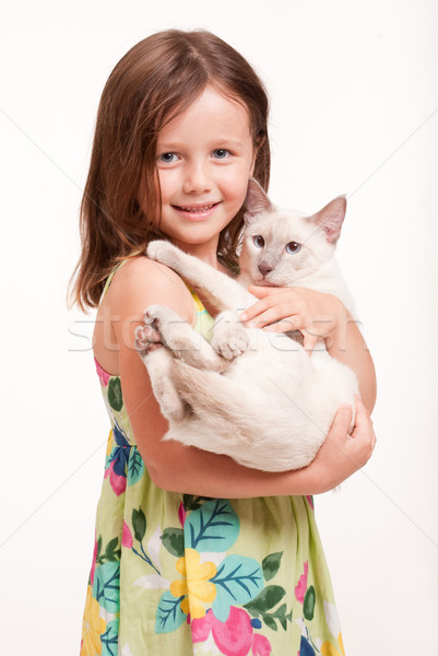 Jong meisje kat portret liefde groene Stockfoto © lithian