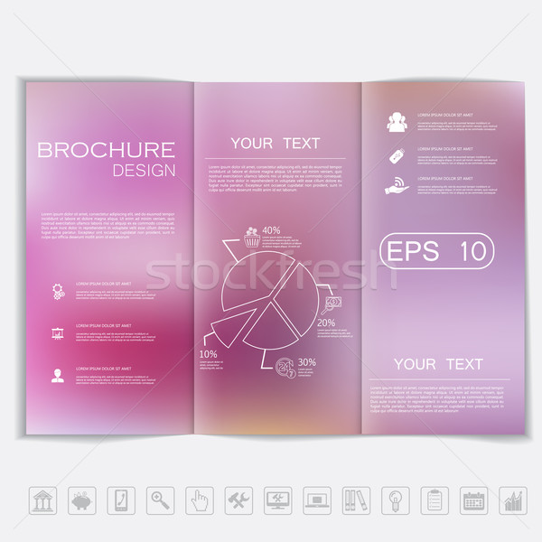 Stock photo: Tri-Fold Brochure mock up vector design. Smooth unfocused bokeh background. 