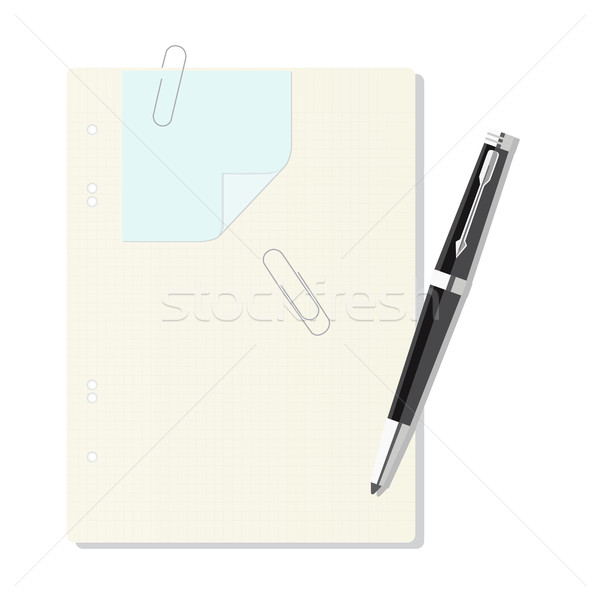 exercise book in a cage, pen, paper clip, leaf Stock photo © LittleCuckoo