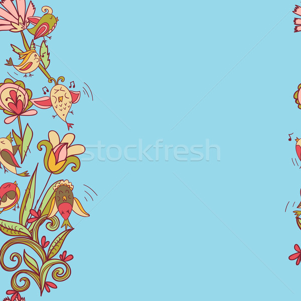 flowers and birds seamless texture pattern border Stock photo © LittleCuckoo