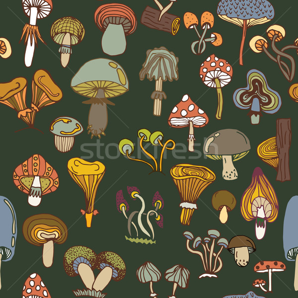 Stockfoto: Naadloos · vector · patroon · verschillend · champignons · bos