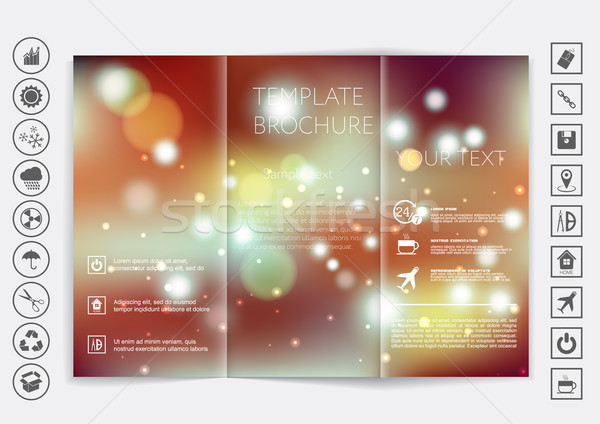 Tri-Fold Brochure mock up vector design. Smooth unfocused bokeh background.  Stock photo © LittleCuckoo