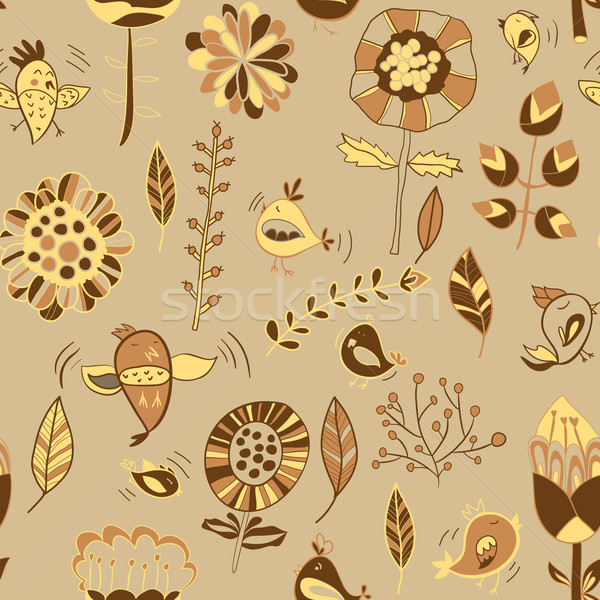 Stock photo: flowers and birds seamless texture pattern